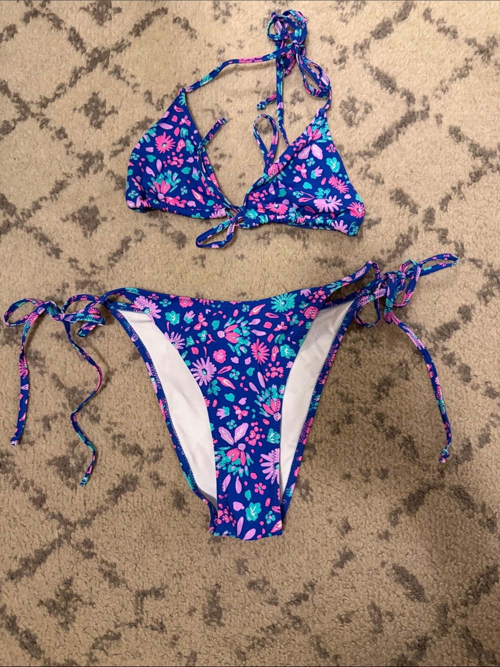 Blue Floral Tie-Side Women's Bikini Set